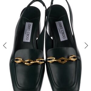 Jimmy Choo Green Leather Slingback Loafers